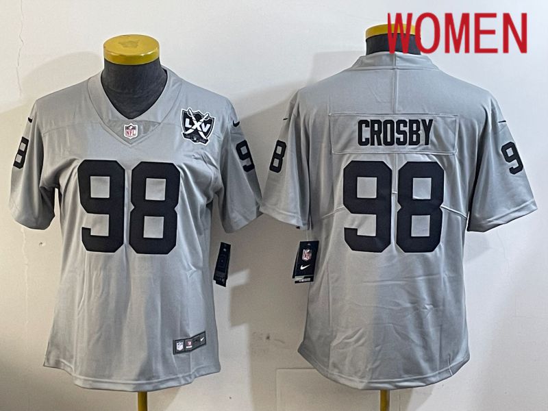 Women Oakland Raiders #98 Crosby Grey 2024 Nike Limited NFL Jersey style 3->women nfl jersey->Women Jersey